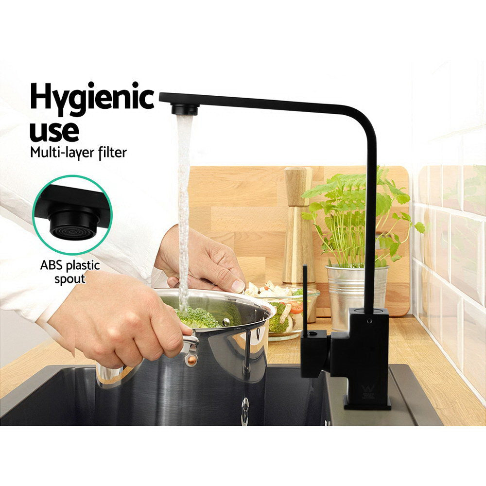 Cefito Kitchen Mixer Tap Mixer Square Sink Faucet Basin Laundry Black