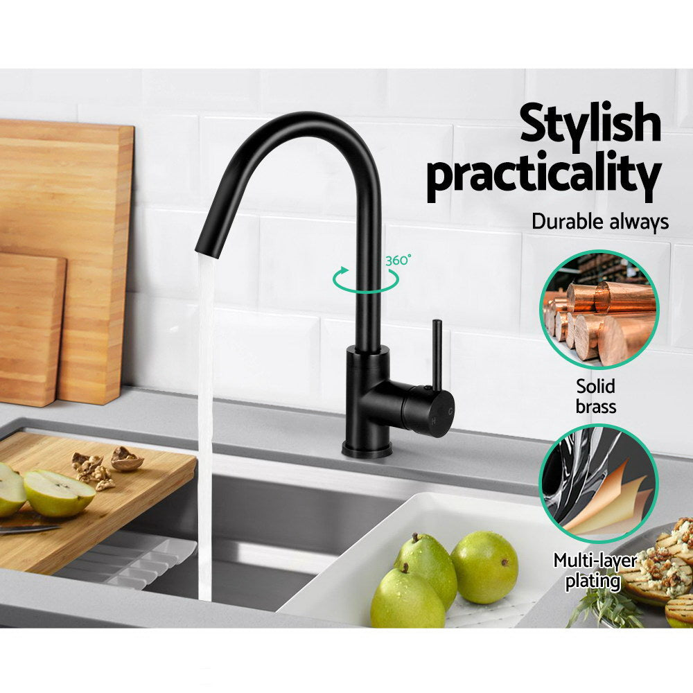Cefito Kitchen Mixer Tap Mixer Round Sink Faucet Basin Laundry Black