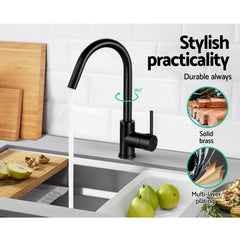Cefito Kitchen Mixer Tap Mixer Round Sink Faucet Basin Laundry Black