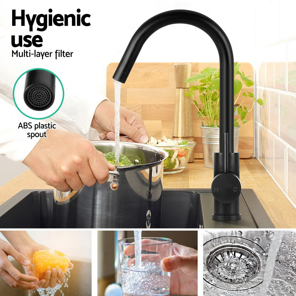 Cefito Kitchen Mixer Tap Mixer Round Sink Faucet Basin Laundry Black