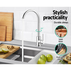 Cefito Kitchen Mixer Tap Mixer Round Sink Faucet Basin Laundry Chrome