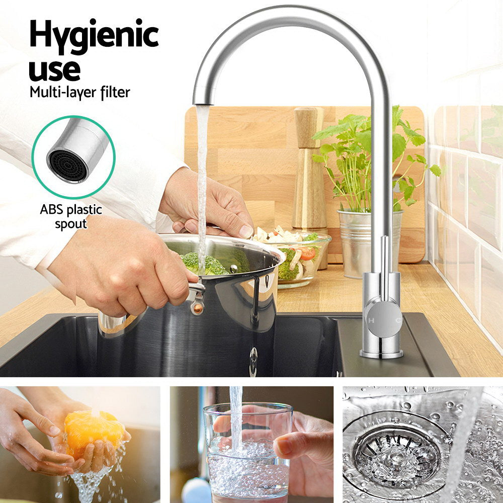 Cefito Kitchen Mixer Tap Mixer Round Sink Faucet Basin Laundry Chrome