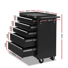 Giantz 14 Drawer Tool Box Cabinet Chest Mechanic Garage Storage Trolley Black