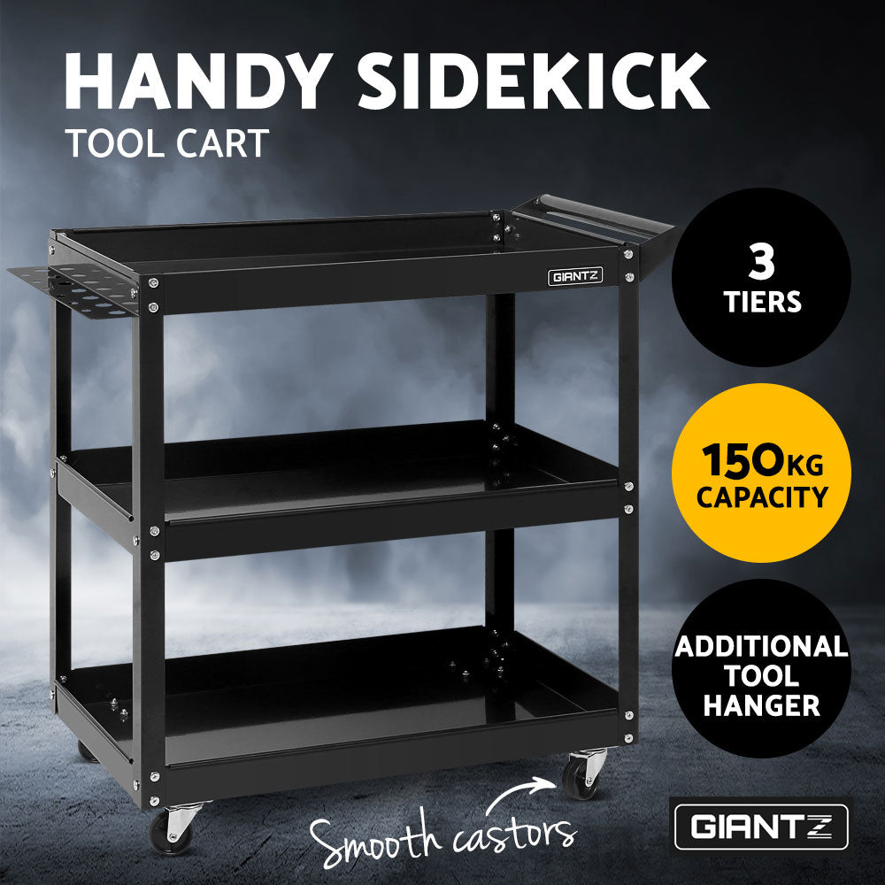 Giantz 3-Tier Tool Cart Trolley Workshop Garage Storage Organizer Black
