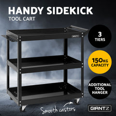 Giantz 3-Tier Tool Cart Trolley Workshop Garage Storage Organizer Black