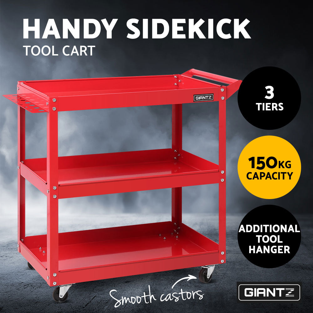 Giantz 3-Tier Tool Cart Trolley Workshop Garage Storage Organizer Red