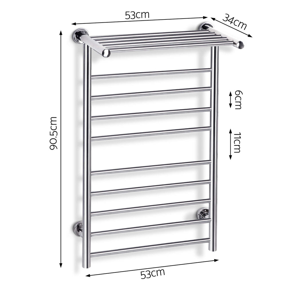 Devanti Electric Heated Towel Rail Rack 14 Bars Wall Mounted Clothes Dry Warmer