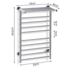 Devanti Electric Heated Towel Rail Rack 14 Bars Wall Mounted Clothes Dry Warmer