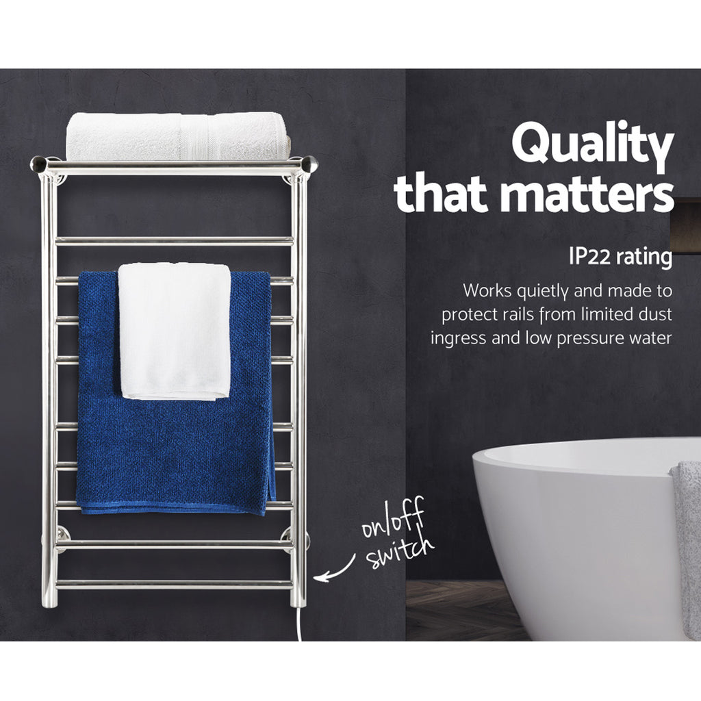 Devanti Electric Heated Towel Rail Rack 14 Bars Wall Mounted Clothes Dry Warmer