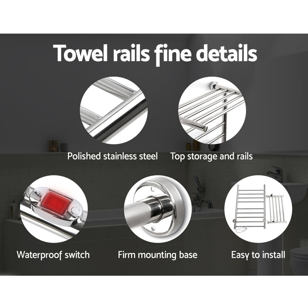Devanti Electric Heated Towel Rail Rack 14 Bars Wall Mounted Clothes Dry Warmer