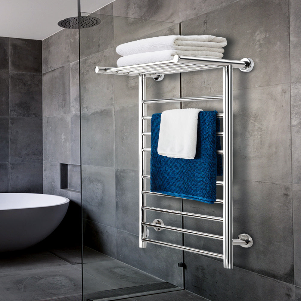 Devanti Electric Heated Towel Rail Rack 14 Bars Wall Mounted Clothes Dry Warmer
