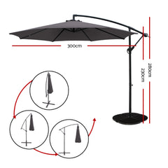 Instahut 3m Outdoor Umbrella Cantilever Beach Garden Patio Charcoal