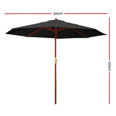 Instahut 3m Outdoor Umbrella Pole Umbrellas Beach Garden Sun Stand Patio Black