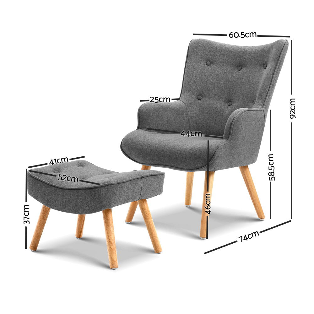 Artiss Armchair Set with Ottoman Grey Lansar