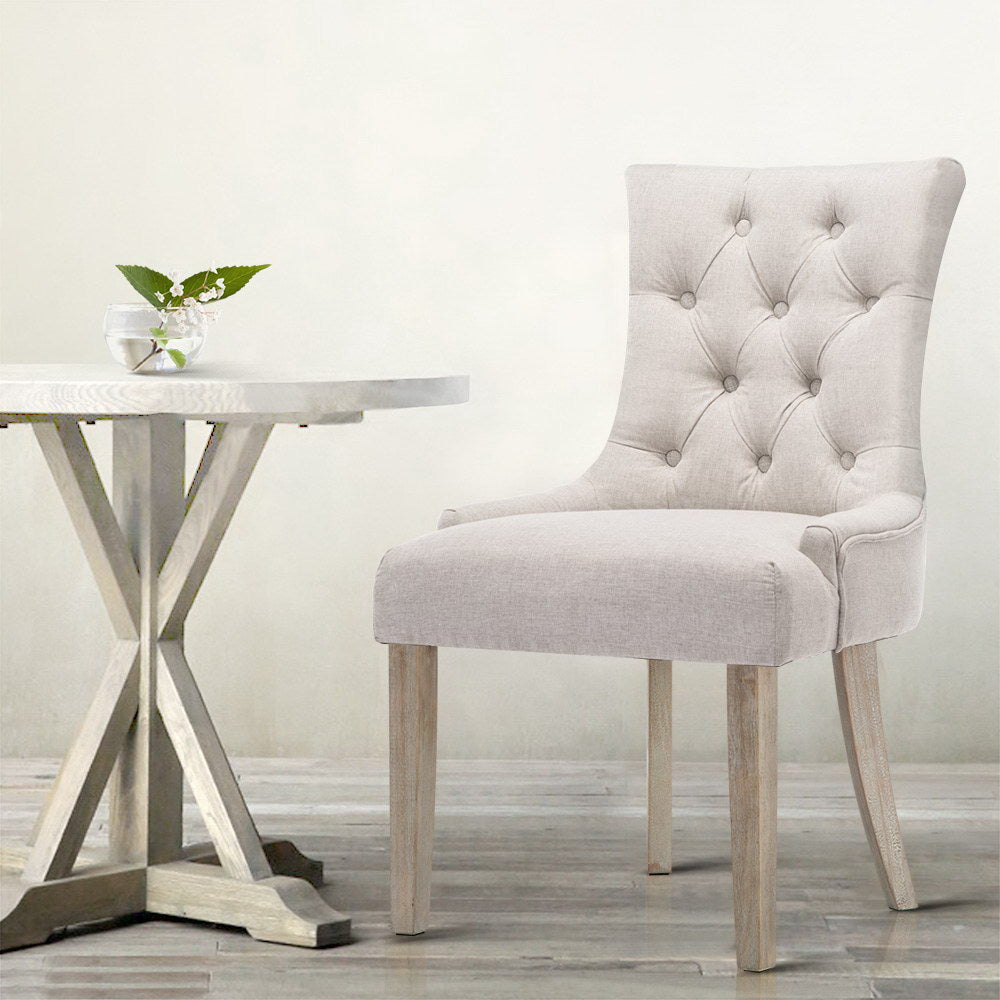 Artiss Dining Chairs Set of 2 Linen French Provincial Beige