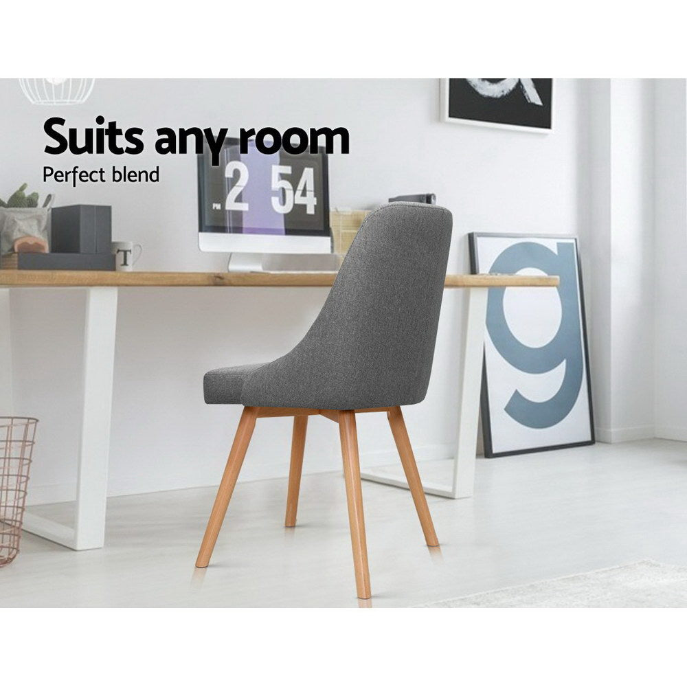 Artiss Dining Chairs Set of 2 Fabric Wooden Grey