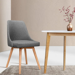 Artiss Dining Chairs Set of 2 Fabric Wooden Grey