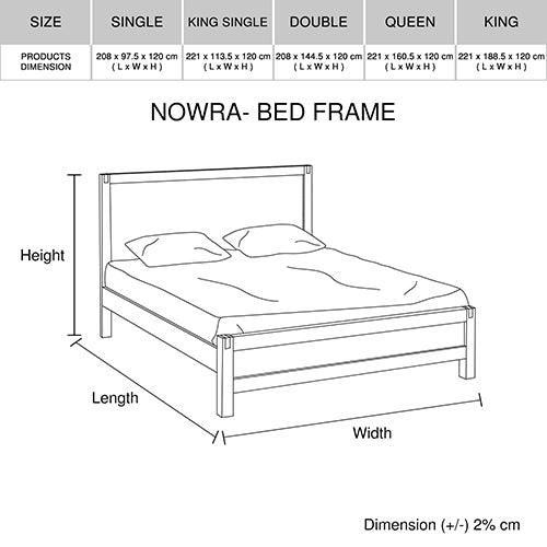 Nowra Bed Double charcoal Size Solid Veneered Acacia Panel Legs