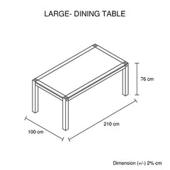 Dining Table 210cm Large Size with Solid Acacia  Wooden Base in Chocolate Colour