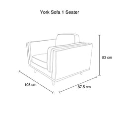 York Sofa 1 Seater Fabric Cushion Modern Sofa Blue Colour