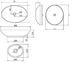 Bathroom Ceramic Oval Above Countertop Basin for Vanity