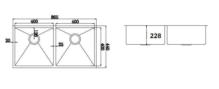 865x440mm Handmade Stainless Steel Undermount / Topmount Kitchen Sink with Waste
