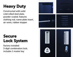 3-Digit Combination Lock One-Door Office Gym Shed Clothing Locker Cabinet Black