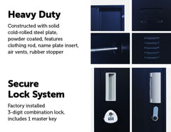 3-Digit Combination Lock 2-Door Vertical Locker for Office Gym Shed School Home Storage Black