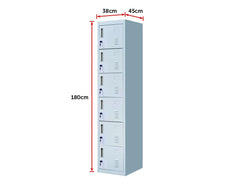 Standard Lock 6-Door Locker for Office Gym Shed School Home Storage Grey
