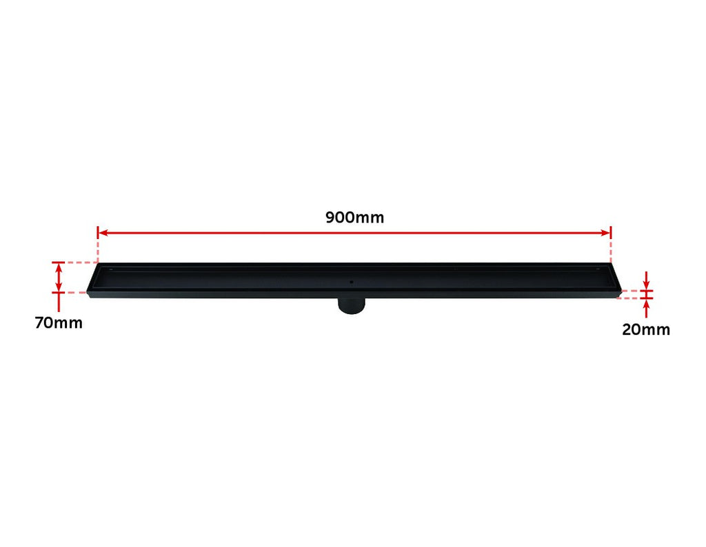 900mm Tile Insert Bathroom Shower Black Grate Drain w/Centre outlet Floor Waste