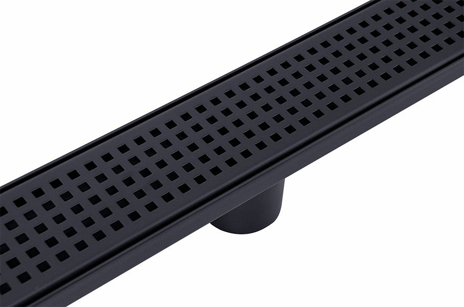 900mm Bathroom Shower Black Grate Drain with Centre outlet Floor Waste Square Pattern