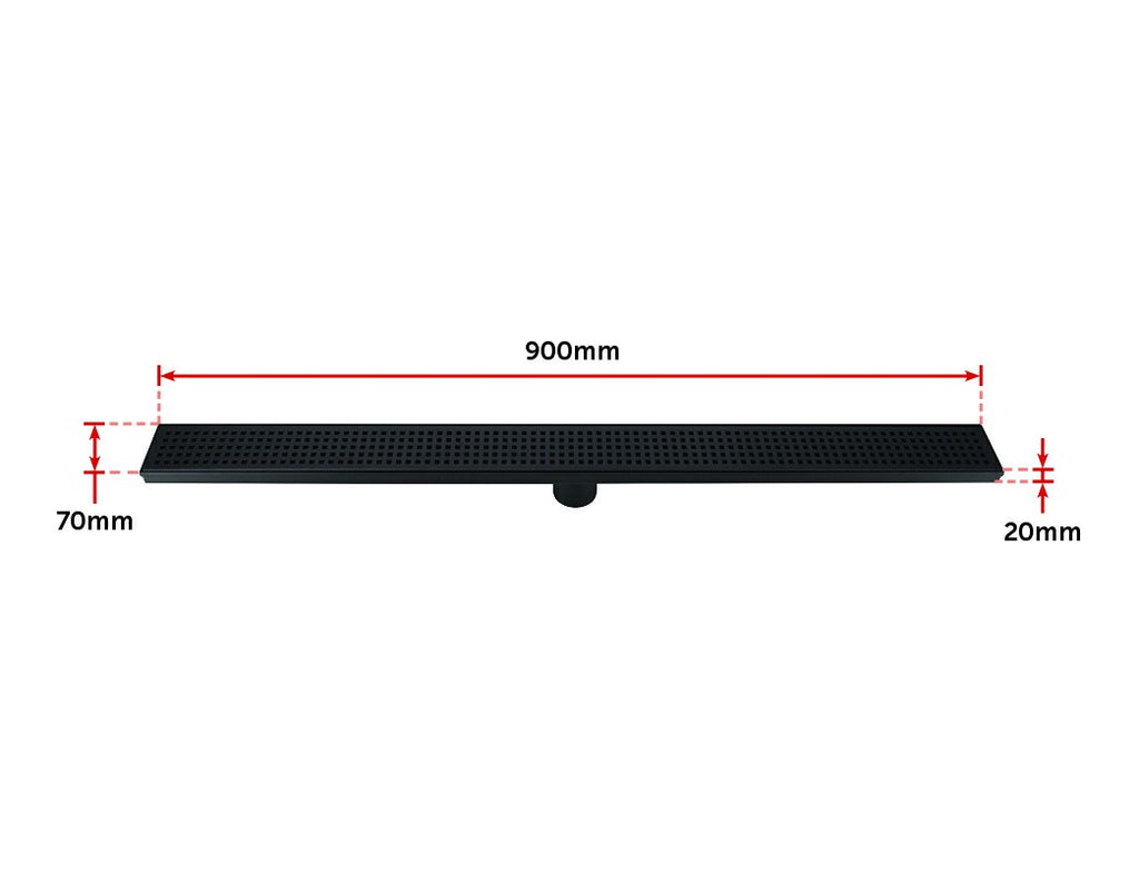 900mm Bathroom Shower Black Grate Drain with Centre outlet Floor Waste Square Pattern