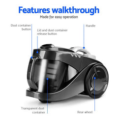 Devanti 2200W Bagless Vacuum Cleaner Black