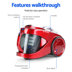 Devanti 2200W Bagless Vacuum Cleaner Red