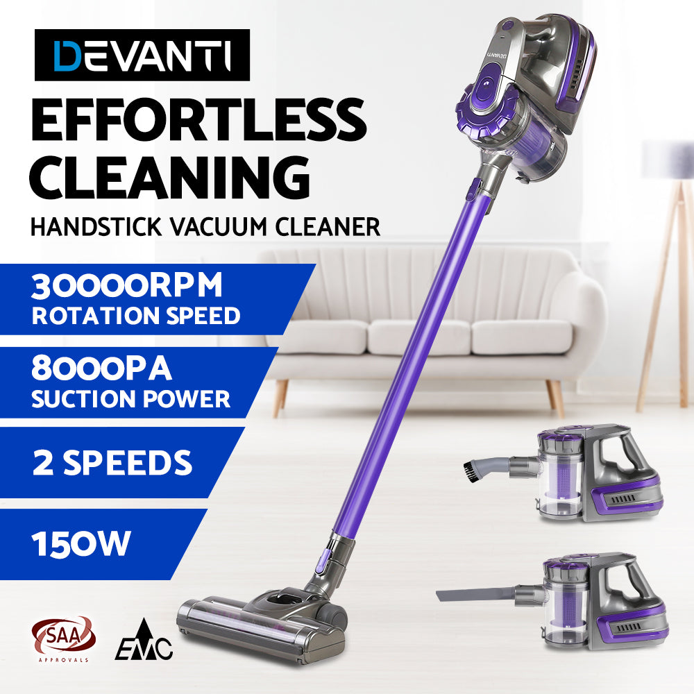 Devanti Stick Vacuum Cleaner Bagless Cordless 150W Purple
