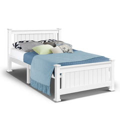Artiss Bed Frame King Single Size Wooden White RIO
