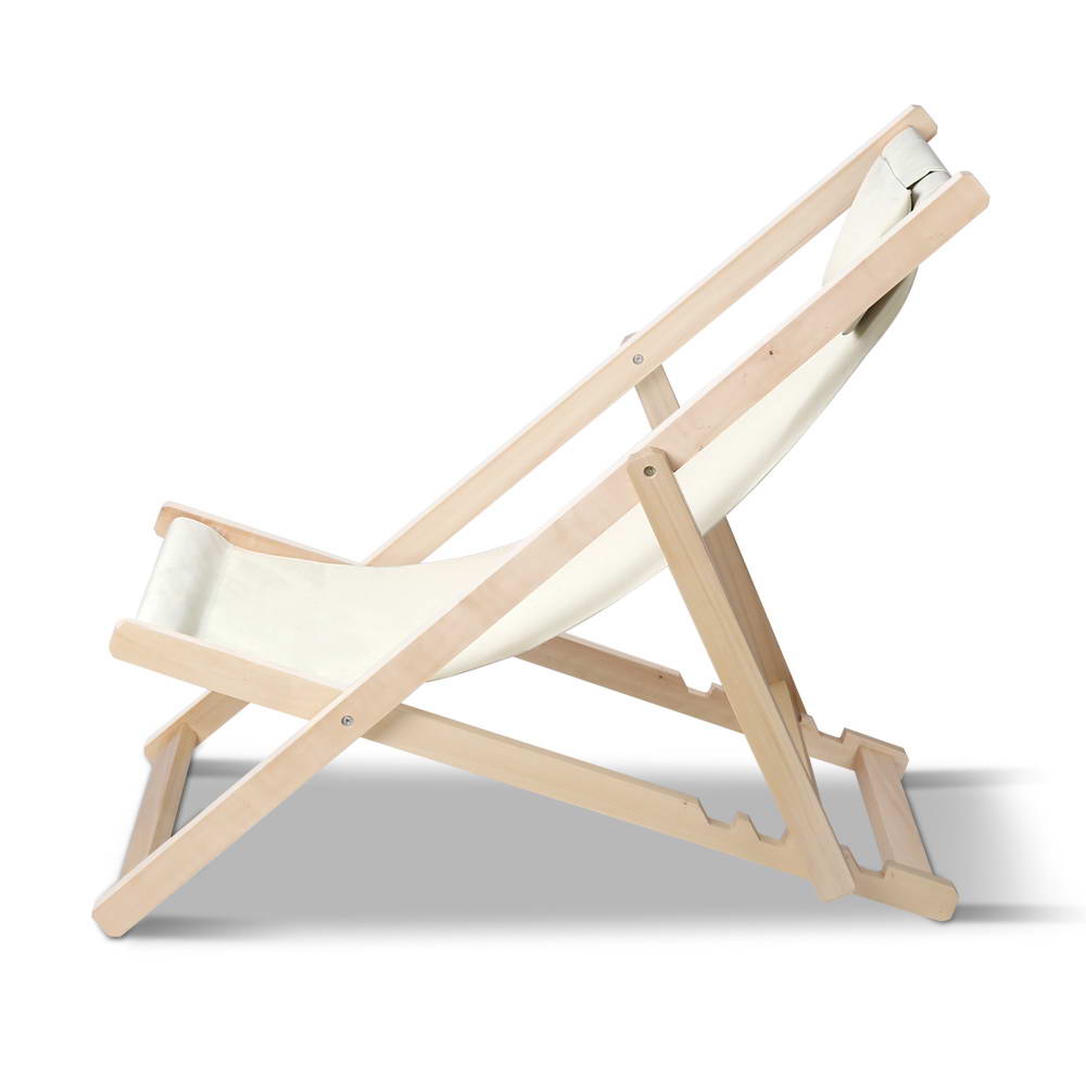 Gardeon Outdoor Deck Chair Wooden Sun Lounge Folding Beach Patio Furniture Beige