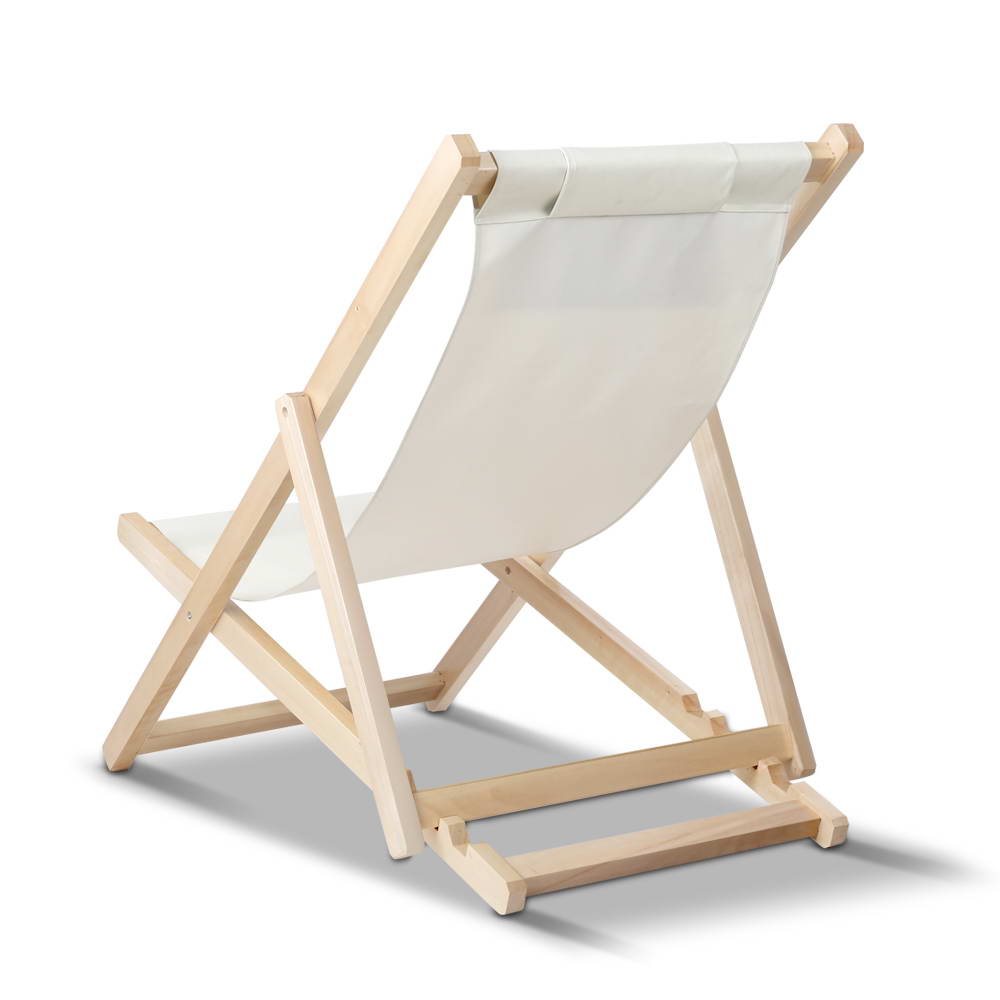 Gardeon Outdoor Deck Chair Wooden Sun Lounge Folding Beach Patio Furniture Beige