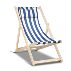 Gardeon Outdoor Deck Chair Wooden Sun Lounge Folding Beach Patio Furniture Blue