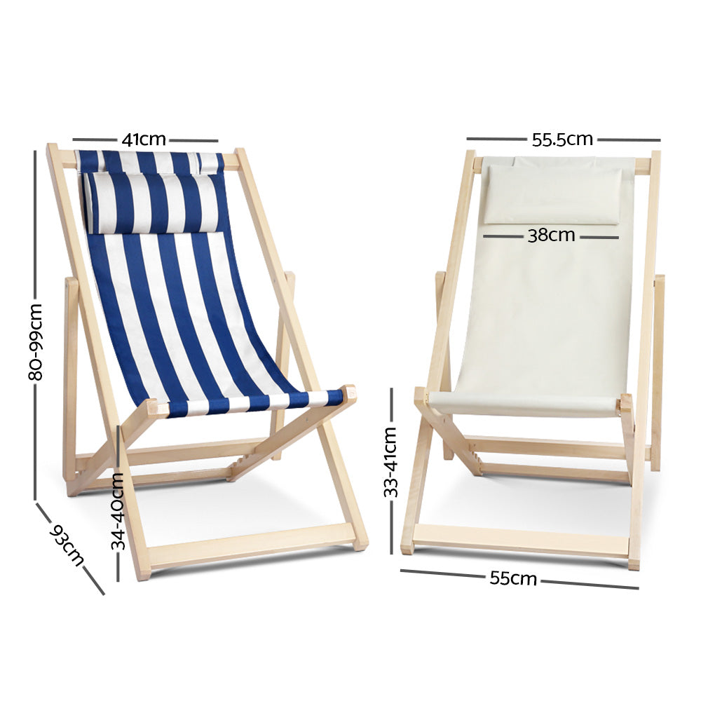 Gardeon Outdoor Deck Chair Wooden Sun Lounge Folding Beach Patio Furniture Blue