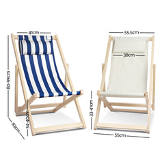 Gardeon Outdoor Deck Chair Wooden Sun Lounge Folding Beach Patio Furniture Blue
