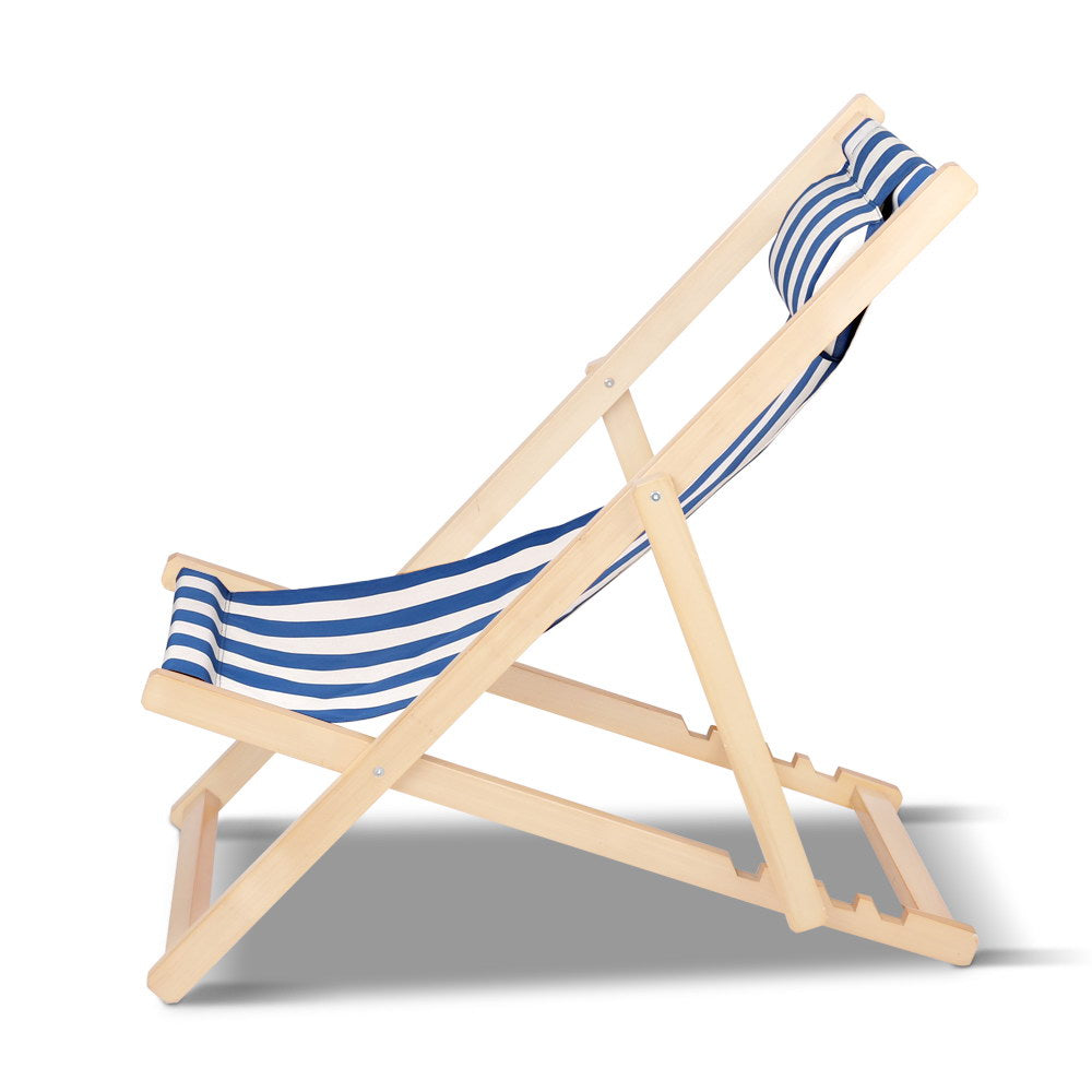 Gardeon Outdoor Deck Chair Wooden Sun Lounge Folding Beach Patio Furniture Blue