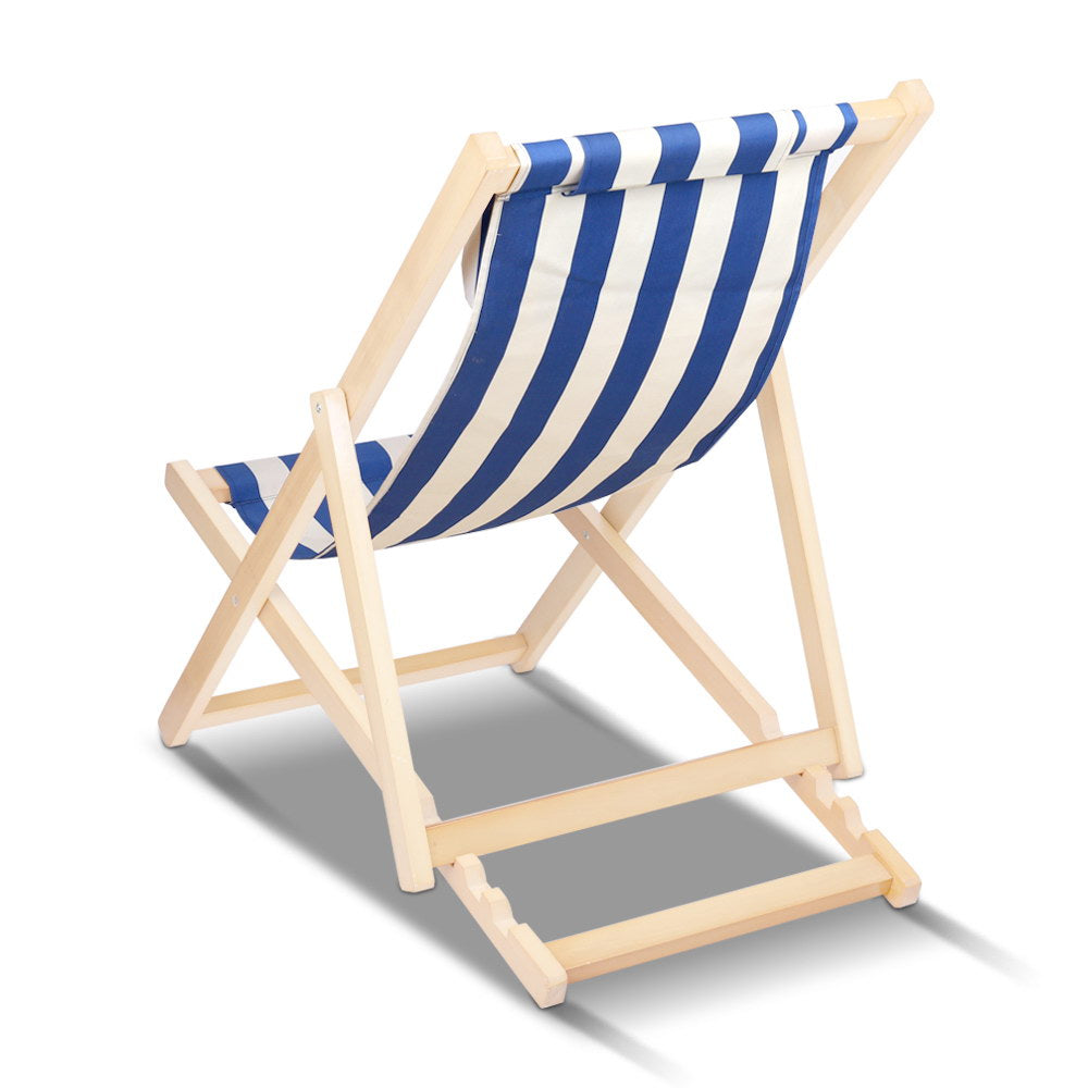 Gardeon Outdoor Deck Chair Wooden Sun Lounge Folding Beach Patio Furniture Blue