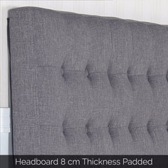 Bed Head Double Charcoal Headboard Upholstery Fabric Tufted Buttons