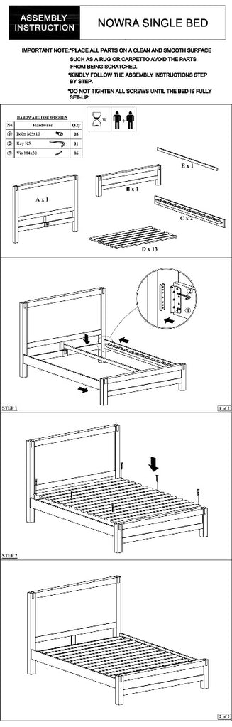 Bed Frame Single Size in Solid Wood Veneered Acacia Bedroom Timber Slat in Oak