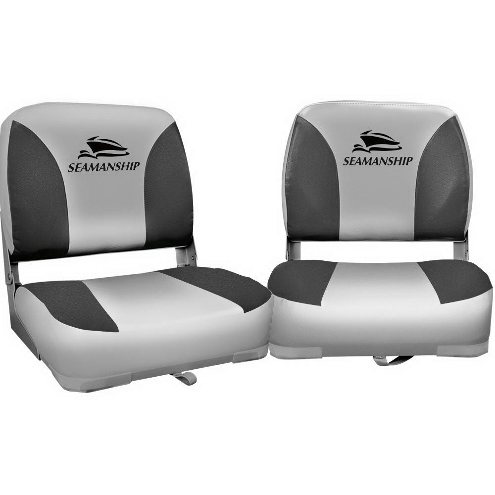 Seamanship 2X Folding Boat Seats Marine Swivel Low Back 13cm Padding Charcoal