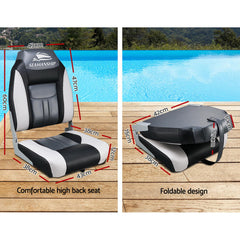 Seamanship 2X Folding Boat Seats Marine Seat Swivel High Back 12cm Padding Black