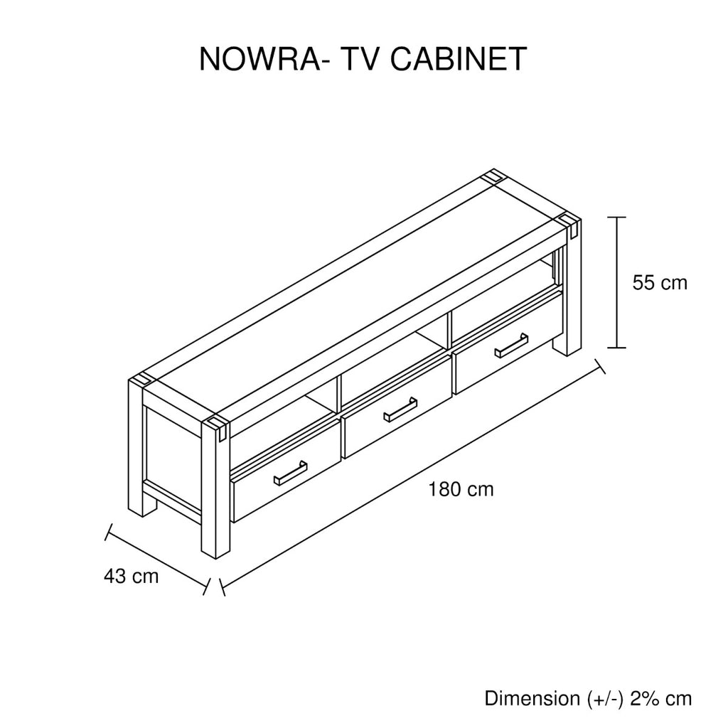 TV Cabinet with 3 Storage Drawers with Shelf Solid Acacia Wooden Frame Entertainment Unit in Oak Colour