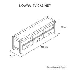 TV Cabinet with 3 Storage Drawers with Shelf Solid Acacia Wooden Frame Entertainment Unit in Oak Colour
