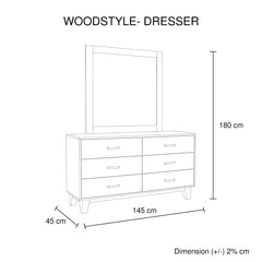 Dresser with 6 Storage Drawers in Solid Acacia With Mirror in Vintage Light Brown Colour